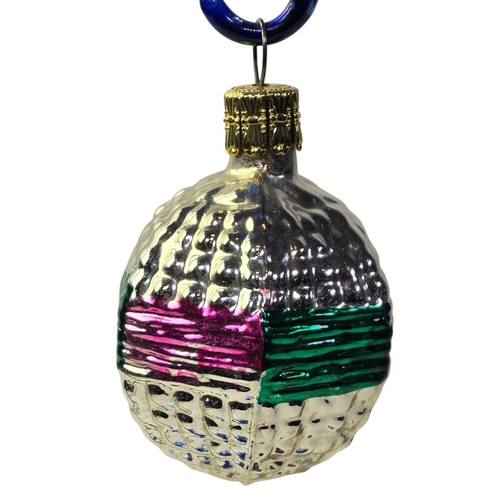 Vintage Czech Ornament Blown Glass Christmas Pink Green Silver Czechoslovakia - Picture 2 of 10